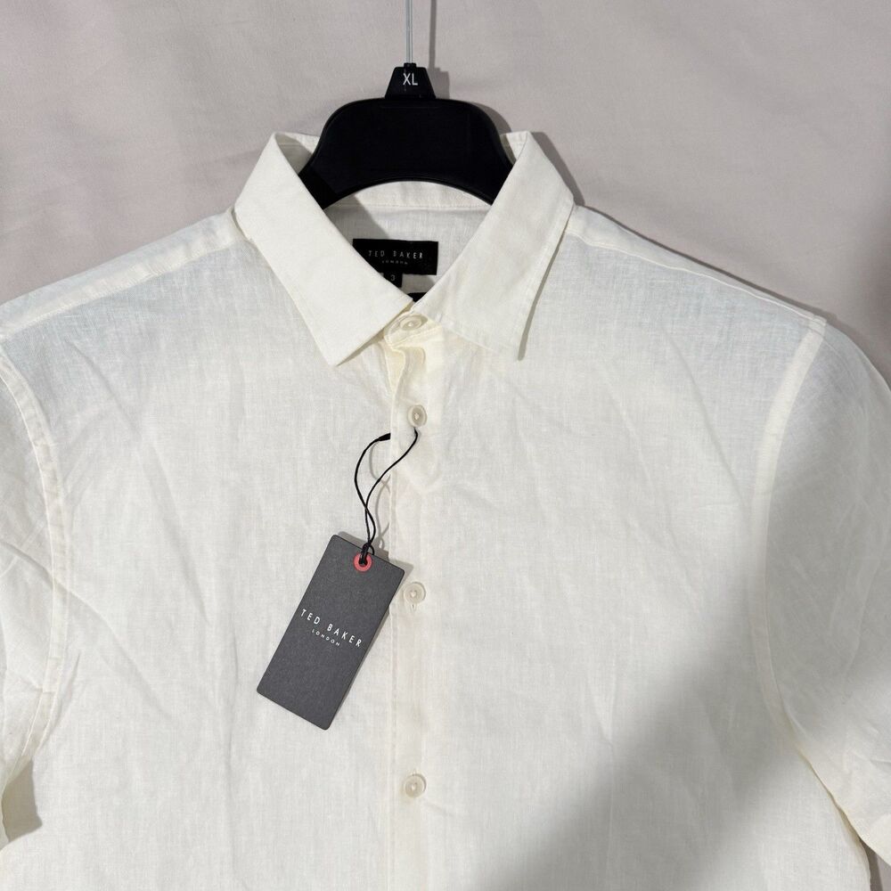 Ted Baker  Linen Blend Shirt Men’s Short Sleeve Beige Button Down 3 Medium NWT